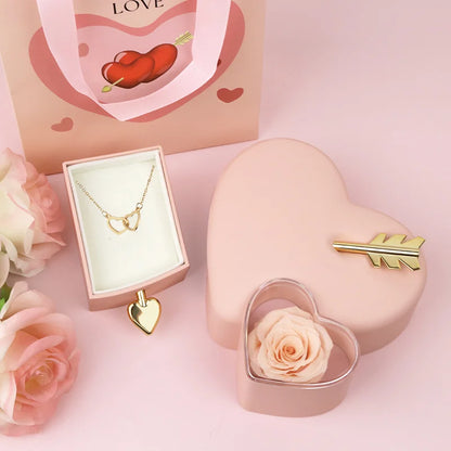 SPÉCIALE VALENTIN Cœur, Rose Éternelle et Collier Personnalisé